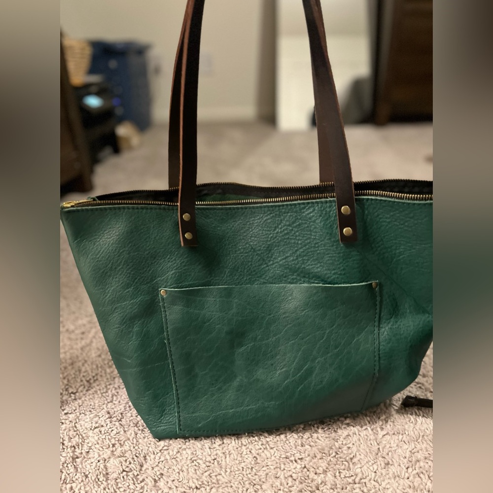 Portland leather large baclar tote bag zip